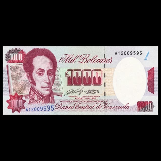 Imagen orientativa: Billete de 1.000 bolívares 1991-1998 (Firma del Acta de Independencia)