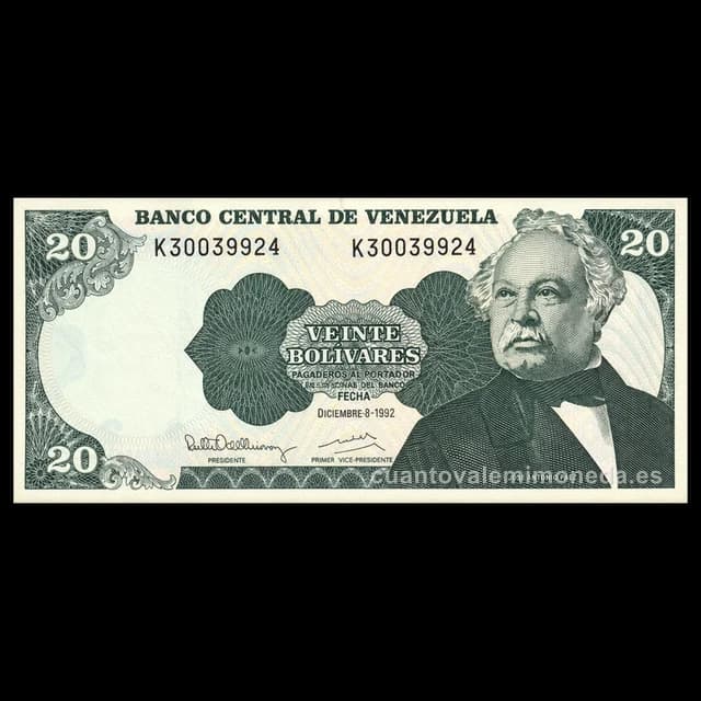 Imagen orientativa: Billete de 20 bolívares 1974-1998 (José Antonio Páez)