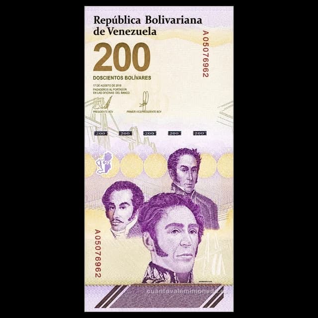 Imagen orientativa: Billete de 200 bolívares digitales 2023 (Bolívar y puente sobre el Lago de Maracaibo)
