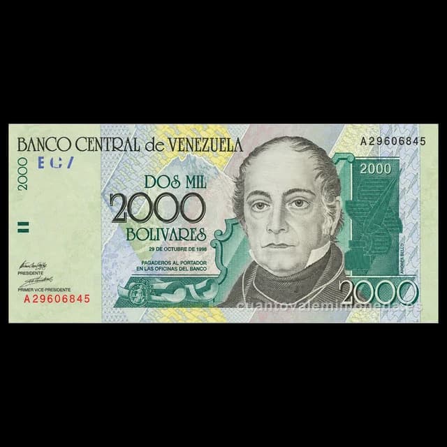 Imagen orientativa: Billete de 2.000 bolívares 1998 (Andrés Bello y Pico Bolívar)
