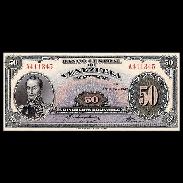 Imagen orientativa: Billete de 50 bolívares 1940-1960 (Bolívar, negro y naranja)