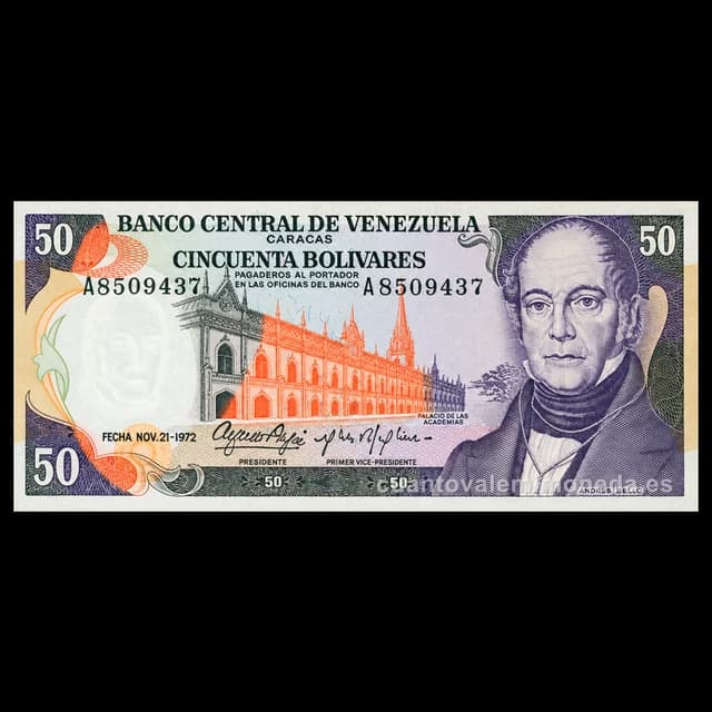Imagen orientativa: Billete de 50 bolívares 1972-1998 (Andrés Bello)