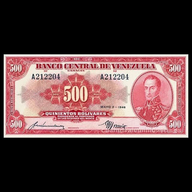 Imagen orientativa: Billete de 500 bolívares 1943-1946 (el «rojo»)