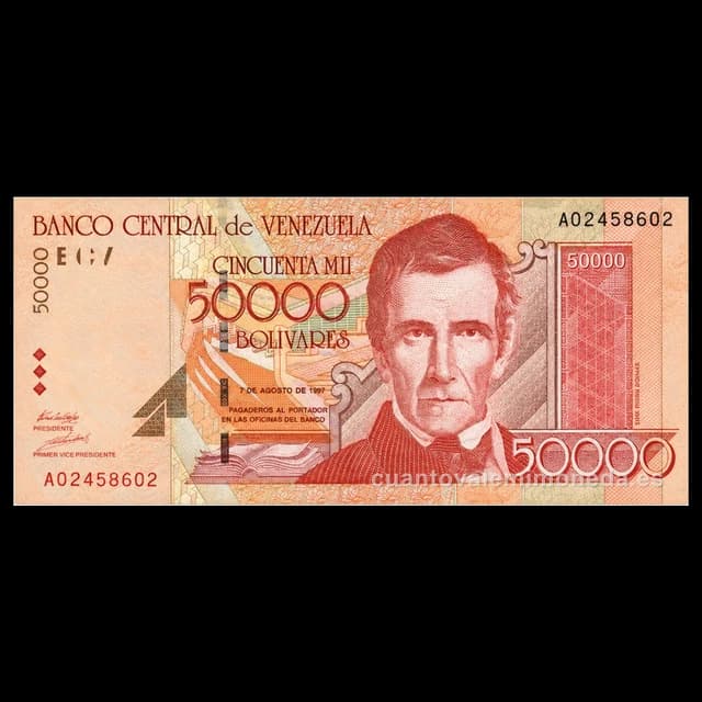 Imagen orientativa: Billete de 50.000 bolívares 1998-2006 (José María Vargas)