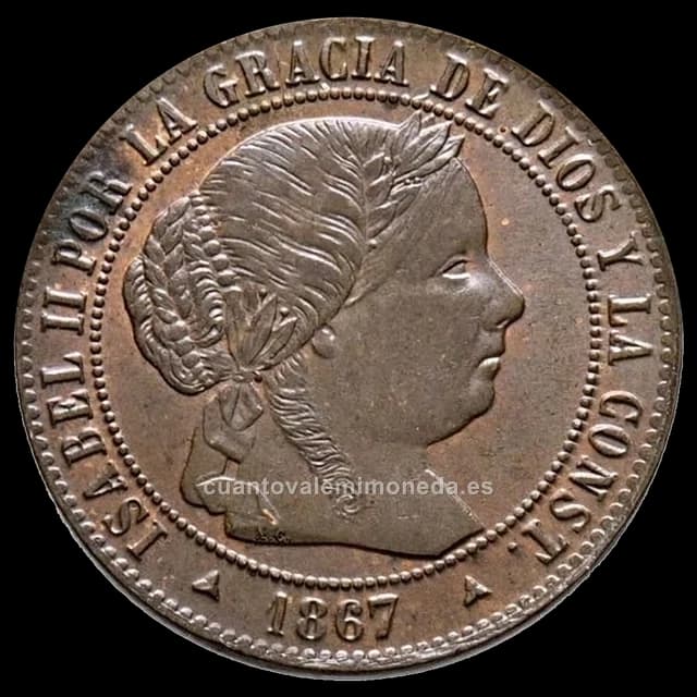 Imagen orientativa: 1/2 céntimo de escudo de Isabel II (1866-1868)