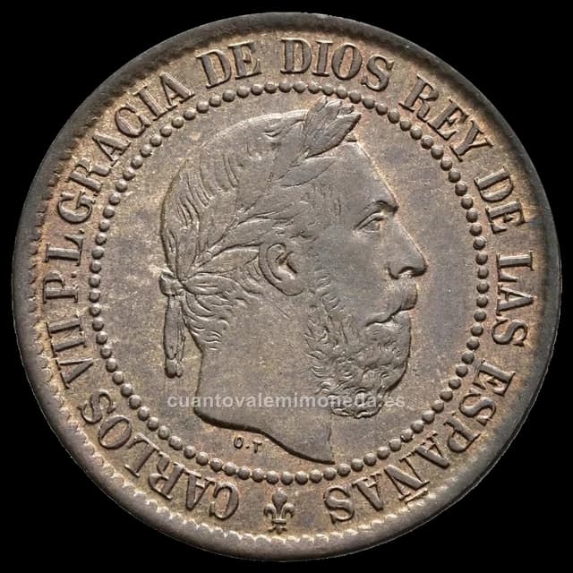 Imagen orientativa: 5 céntimos de Carlos VII, pretendiente carlista (1875)