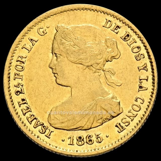 Imagen orientativa: 2 escudos de oro de Isabel II (1865)