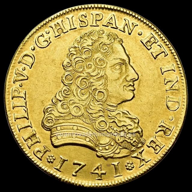 Imagen orientativa: 8 escudos (onza) de Felipe V, México (1714-1747)