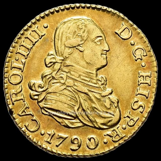 Imagen orientativa: Medio escudo (escudito) de oro de Carlos IV, Madrid (1788-1797)