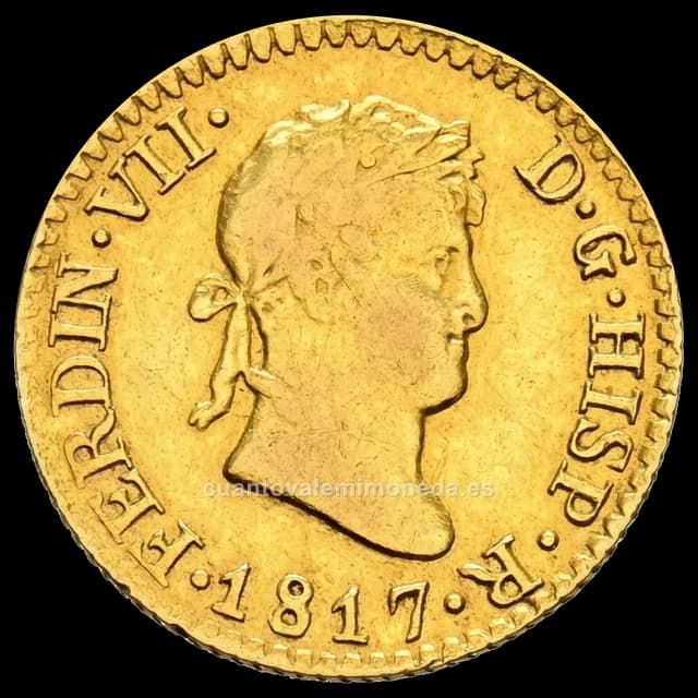 Imagen orientativa: Medio escudo de oro de Fernando VII, Madrid y cecas americanas (1814-1821)
