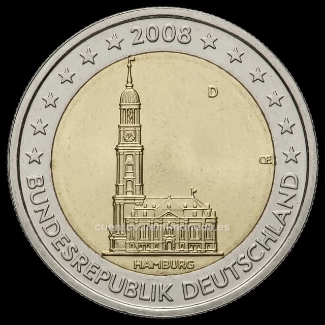 Imagen orientativa: 2 euros Alemania 2008, Hamburgo (iglesia de San Miguel)