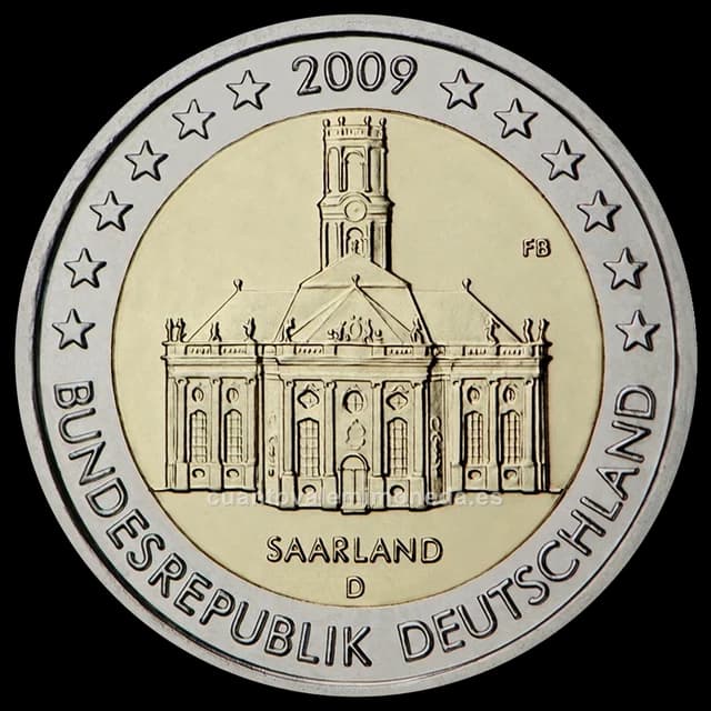 Imagen orientativa: 2 euros Alemania 2009, Sarre (Ludwigskirche de Saarbrücken)