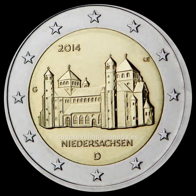 Imagen orientativa: 2 euros Alemania 2014, Baja Sajonia (iglesia de San Miguel de Hildesheim)