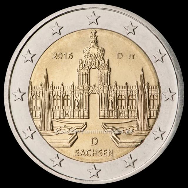 Imagen orientativa: 2 euros Alemania 2016, Sajonia (Zwinger de Dresde)