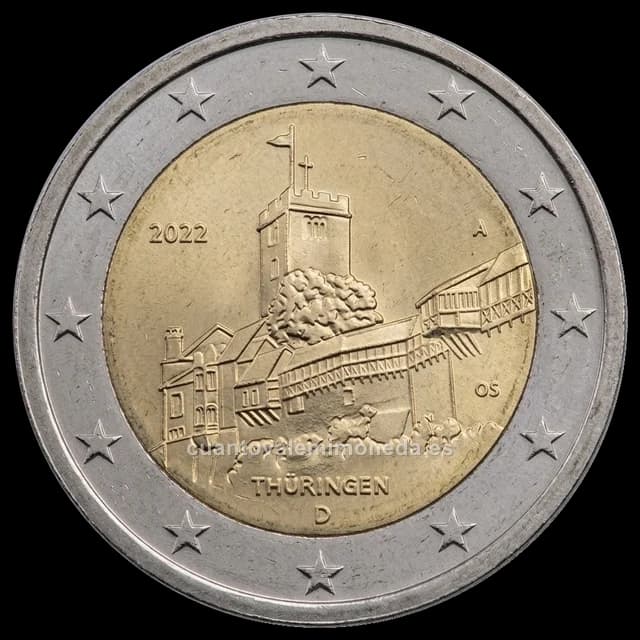 Imagen orientativa: 2 euros Alemania 2022, Turingia (castillo de Wartburg)