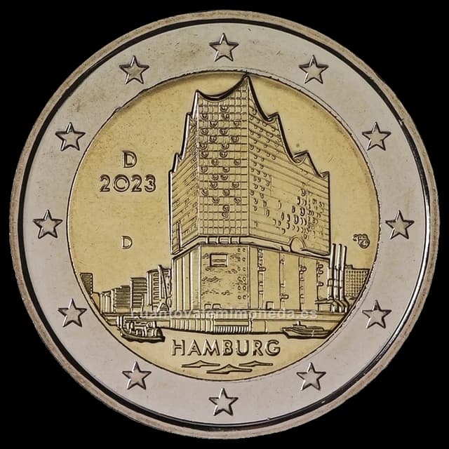 Imagen orientativa: 2 euros Alemania 2023, Hamburgo (Elbphilharmonie)