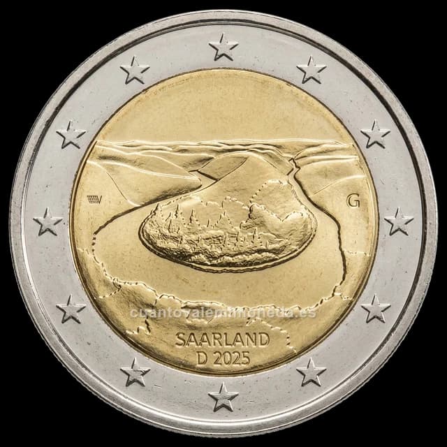 Imagen orientativa: 2 euros Alemania 2025, Sarre (meandro del Saarschleife)