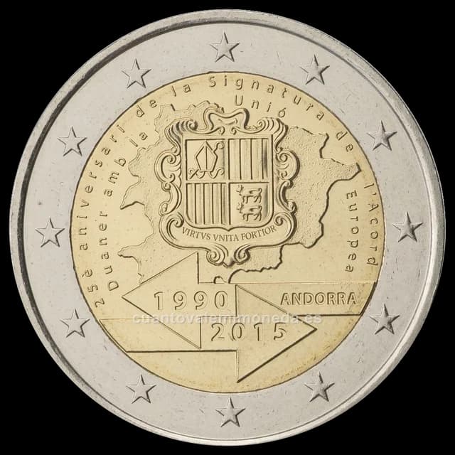Imagen orientativa: 2 euros Andorra 2015, 25 años de la unión aduanera con la UE