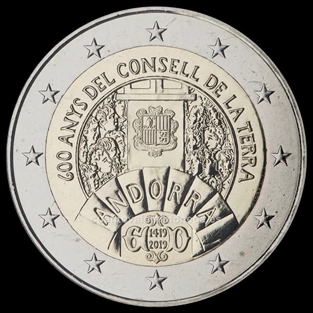 Imagen orientativa: 2 euros Andorra 2019, 600 años del Consell de la Terra