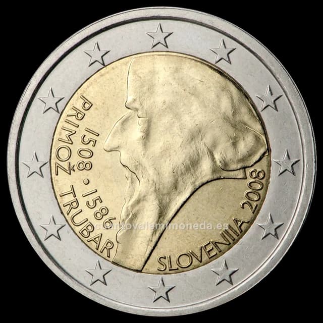 Imagen orientativa: 2 euros Eslovenia 2008, 500 años del nacimiento de Primož Trubar