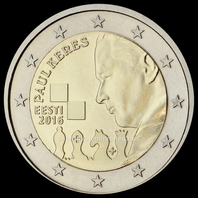 Imagen orientativa: 2 euros Estonia 2016, centenario del ajedrecista Paul Keres