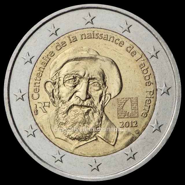 Imagen orientativa: 2 euros Francia 2012, centenario del nacimiento del Abbé Pierre