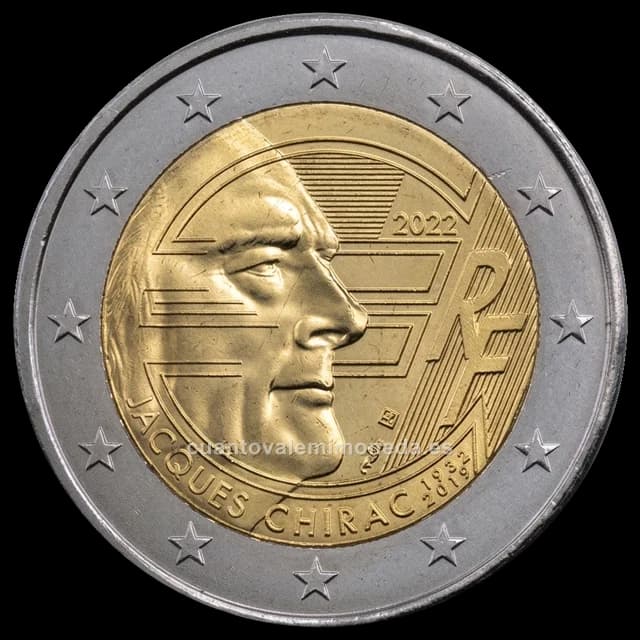 Imagen orientativa: 2 euros Francia 2022, Jacques Chirac (20 años del euro)