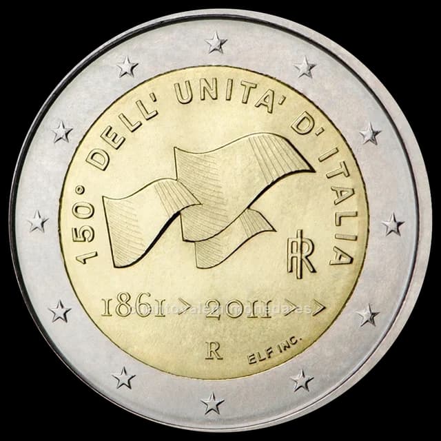 Imagen orientativa: 2 euros Italia 2011, 150 años de la unificación de Italia