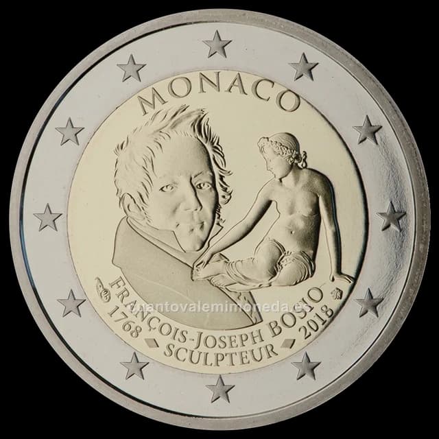 Imagen orientativa: 2 euros Mónaco 2018, 250 años del nacimiento de François-Joseph Bosio
