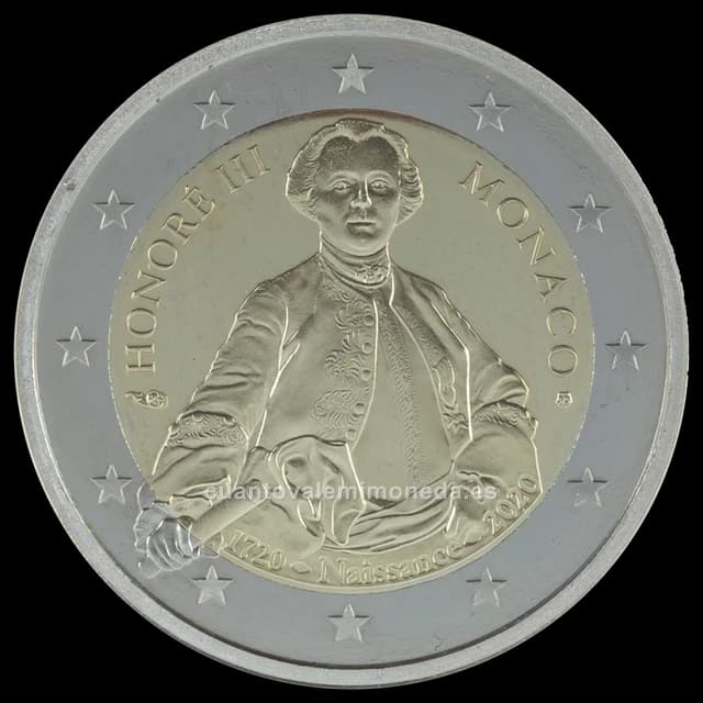 Imagen orientativa: 2 euros Mónaco 2020, 300 años del nacimiento de Honorato III