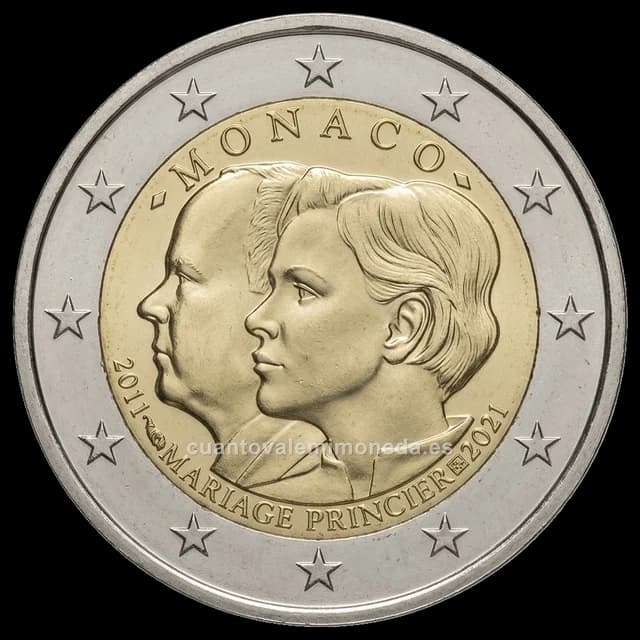 Imagen orientativa: 2 euros Mónaco 2021, 10 años de la boda de Alberto II y Charlène