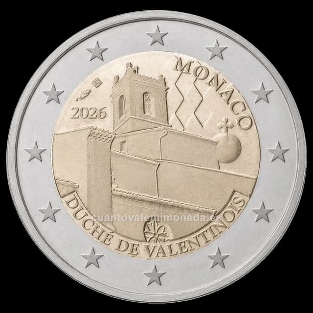 Imagen orientativa: 2 euros Mónaco 2026, antiguos feudos Grimaldi: Ducado de Valentinois