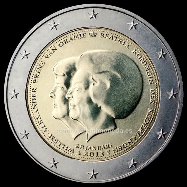 Imagen orientativa: 2 euros Países Bajos 2013, doble retrato de Beatriz y Guillermo Alejandro
