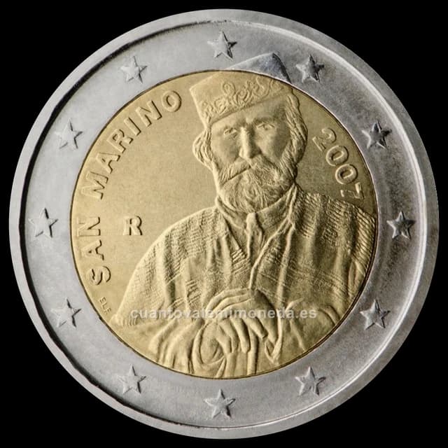 Imagen orientativa: 2 euros San Marino 2007, bicentenario del nacimiento de Garibaldi