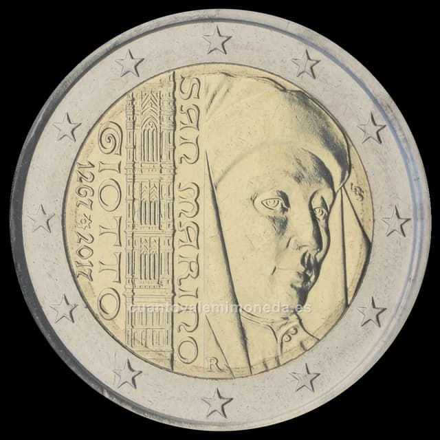 Imagen orientativa: 2 euros San Marino 2017, 750 años del nacimiento de Giotto