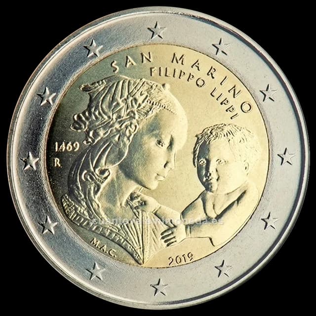 Imagen orientativa: 2 euros San Marino 2019, 550 años de la muerte de Filippo Lippi