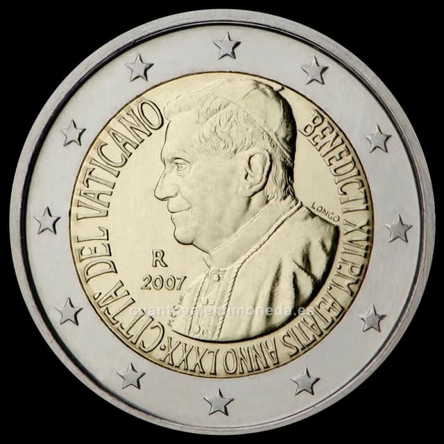 Imagen orientativa: 2 euros Vaticano 2007, 80 cumpleaños de Benedicto XVI