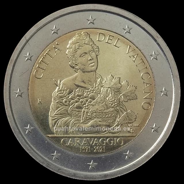 Imagen orientativa: 2 euros Vaticano 2021, 450 años del nacimiento de Caravaggio
