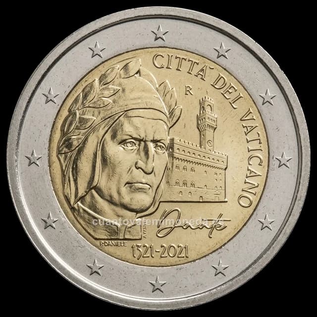 Imagen orientativa: 2 euros Vaticano 2021, 700 años de la muerte de Dante Alighieri