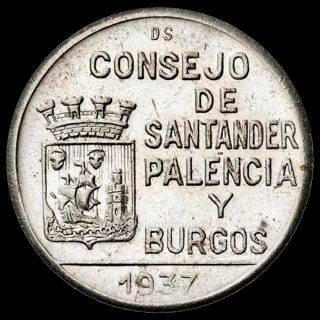 Imagen orientativa: 1 peseta 1937, Consejo de Santander, Palencia y Burgos (Guerra Civil)