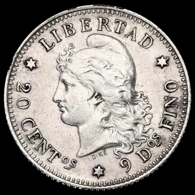 Imagen orientativa: 20 centavos 1881-1883 (plata, Libertad)