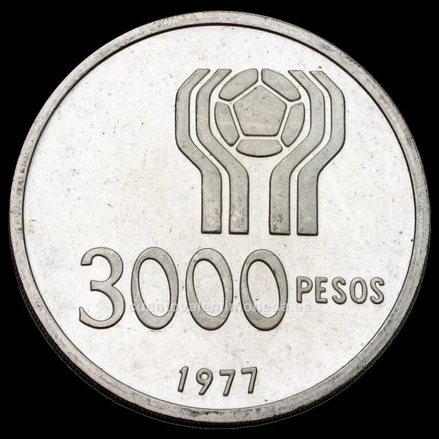 Imagen orientativa: 3000 pesos 1977-1978 Mundial '78 (plata)