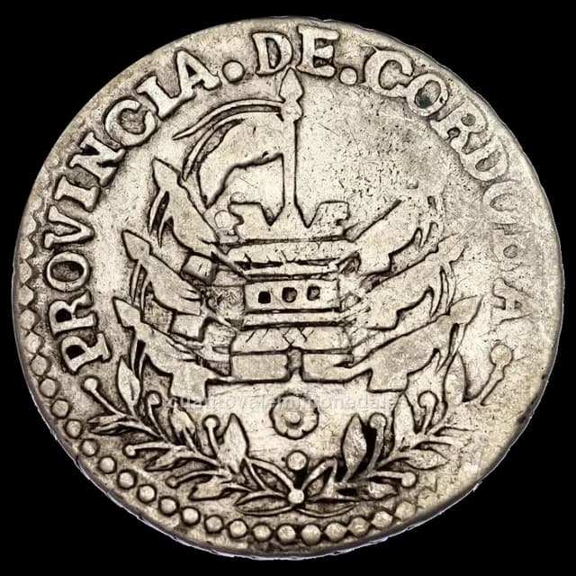 Imagen orientativa: 2 reales Córdoba 1844-1846 (castillo y sol)