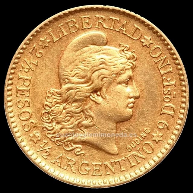 Imagen orientativa: 2½ pesos «medio argentino» de oro 1881-1884