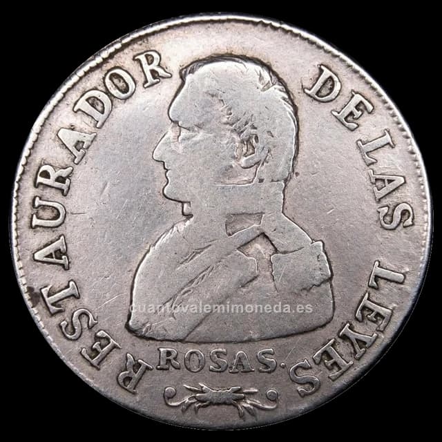 Imagen orientativa: 2 reales La Rioja 1842 con busto de Rosas