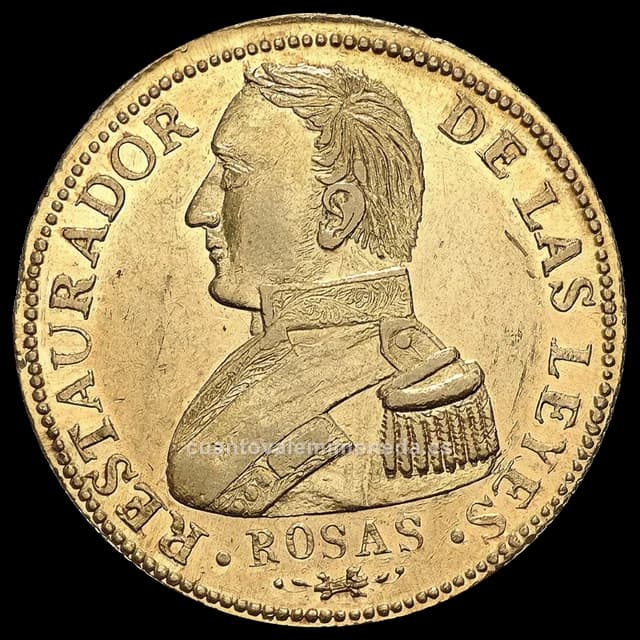 Imagen orientativa: 8 escudos de oro La Rioja 1842 con busto de Rosas