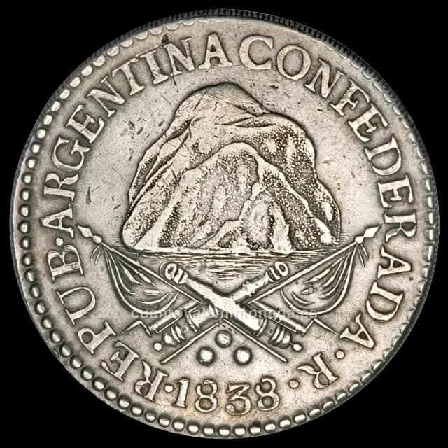 Imagen orientativa: 8 reales La Rioja 1838-1840 «Famatina» (República Argentina Confederada)