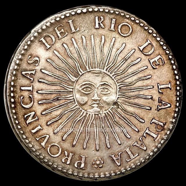 Imagen orientativa: 8 reales La Rioja 1826-1837 «sol» (Provincias del Río de la Plata)