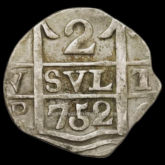 Imagen orientativa: 2 reales Tucumán 1820-1824 (imitación de macuquina, fecha «752»)