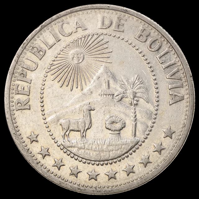 Imagen orientativa: 1 peso boliviano Bolivia 1968-1980 (acero niquelado)